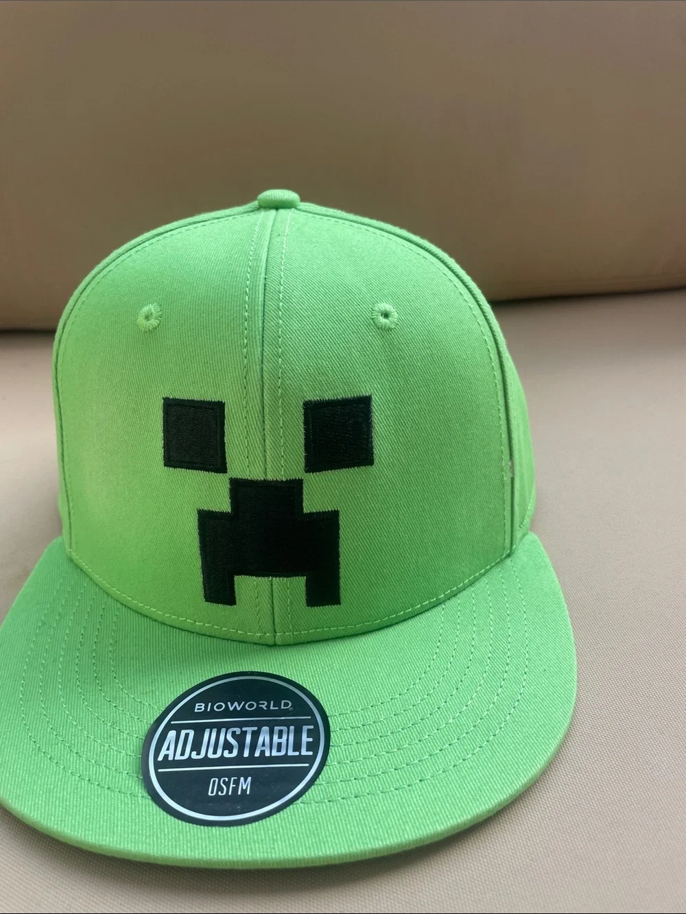 Bioworld Kids Green Creeper Snapback Hat with Black Embroidered Face